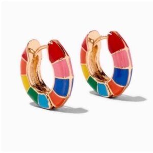 New! J.Crew Rainbow Multicolor Gold Huggie Earrings NWOT